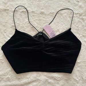 Wild Fable Black Fitted Crop Top with V-Neckline and Spaghetti Straps